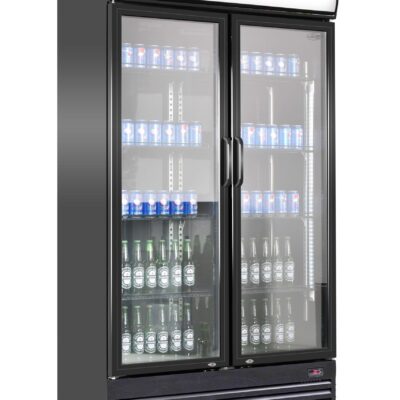 COMBISTEEL Réfrigérateur 2 portes en verre noir - 1120 x 595 x 2100 mm