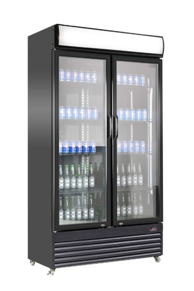 COMBISTEEL Réfrigérateur 2 portes en verre noir - 1120 x 595 x 2100 mm