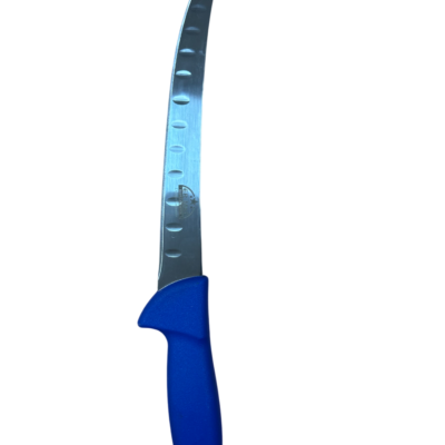 Couteau de boucher lame alvéolée 20cm manche bleu