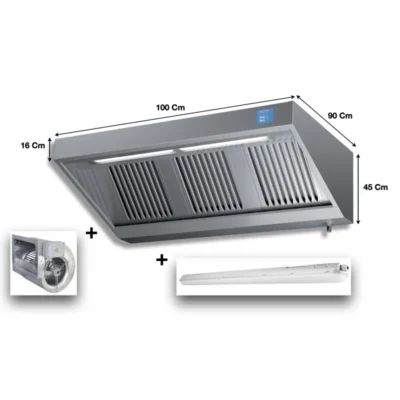 Hotte professionnelle complète avec moteur éclairage et variateur - 1000x900x450