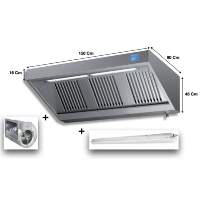 Hotte professionnelle complète avec moteur éclairage et variateur - 1500x900x450