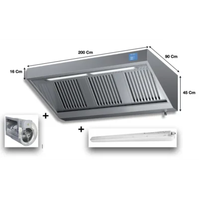 Hotte professionnelle complète avec moteur éclairage et variateur - 2000x900x450