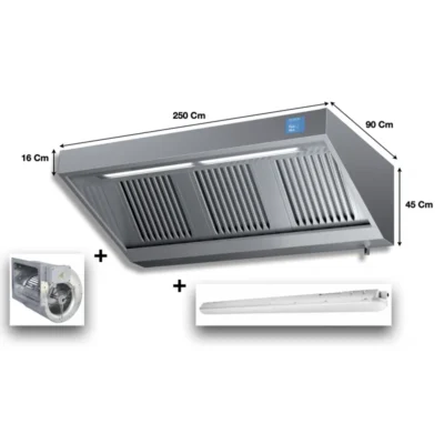 Hotte professionnelle complète avec moteur éclairage et variateur - 2500x900x450