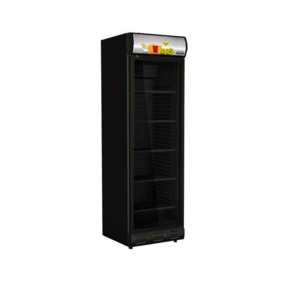 COMBISTEEL Réfrigérateur 1 porte en verre noir sens ouverture porte droite