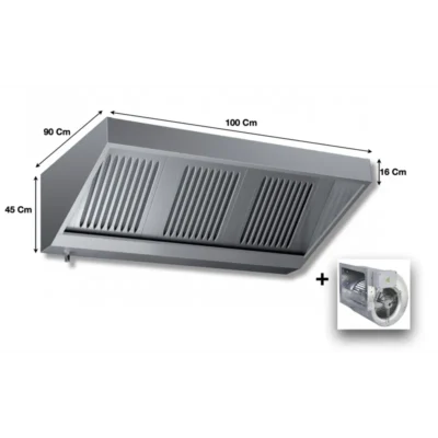 Hotte murale professionnelle inox dynamique Avec moteur- 1000x900x450mm