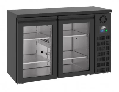 COMBISTEEL - Arrière bar réfrigérée noir 2 portes en verre - 320L
