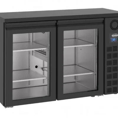 COMBISTEEL - Arrière bar réfrigérée noir 2 portes en verre - 320L