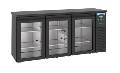 COMBISTEEL - Arrière bar réfrigérée noir 3 portes en verre