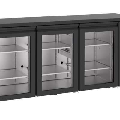 COMBISTEEL - Arrière bar réfrigérée noir 3 portes en verre