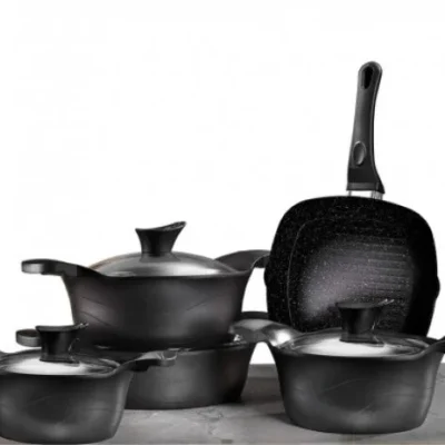 Ensemble de cuisine Bakalite Noir – 9 pièces en aluminium coulé