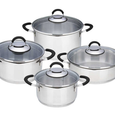 Set de casseroles en acier inoxydable avec poignées en silicone - 8 pièces
