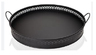 Plateau rond en métal 46 cm avec poignées et dentelle décorative