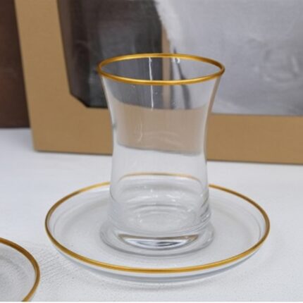 Service de Verres à Thé Dorés Luxe – 12 Pièces | Verre Lazer Or Élégant