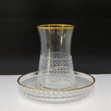 Set de 12 Verres à Thé en Verre Fin avec Liseré Doré – Élégance Laser