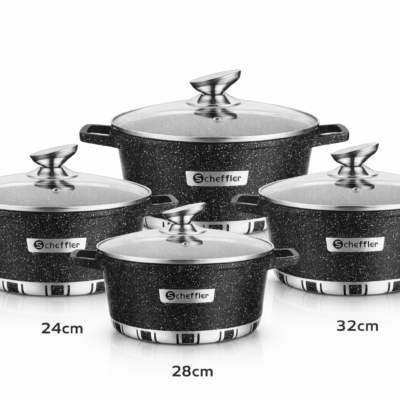 Lot de 4 casseroles avec couvercles - 24 / 28 / 32 / 36cm - Scheffler