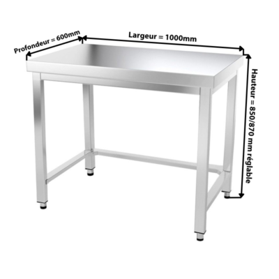 Table de travail inox professionnelle sur roulettes 1000 x 600 mm - renfort AISI 304 PREMIUM