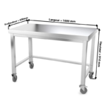 Table de travail inox professionnelle sur roulettes 1000 x 600 mm - renfort AISI 304 PREMIUM