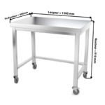 Table de travail inox professionnelle sur roulettes 1200 x 800 mm - renfort AISI 304 PREMIUM