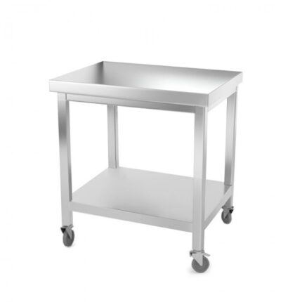 Table de travail inox professionnelle sur roulettes 700 x 600 mm - renfort AISI 304 PREMIUM