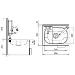 Lave-mains - Acier inoxydable AISI 304 - commande au genou, robinet à droite, dosseret, avec distributeur de savon
